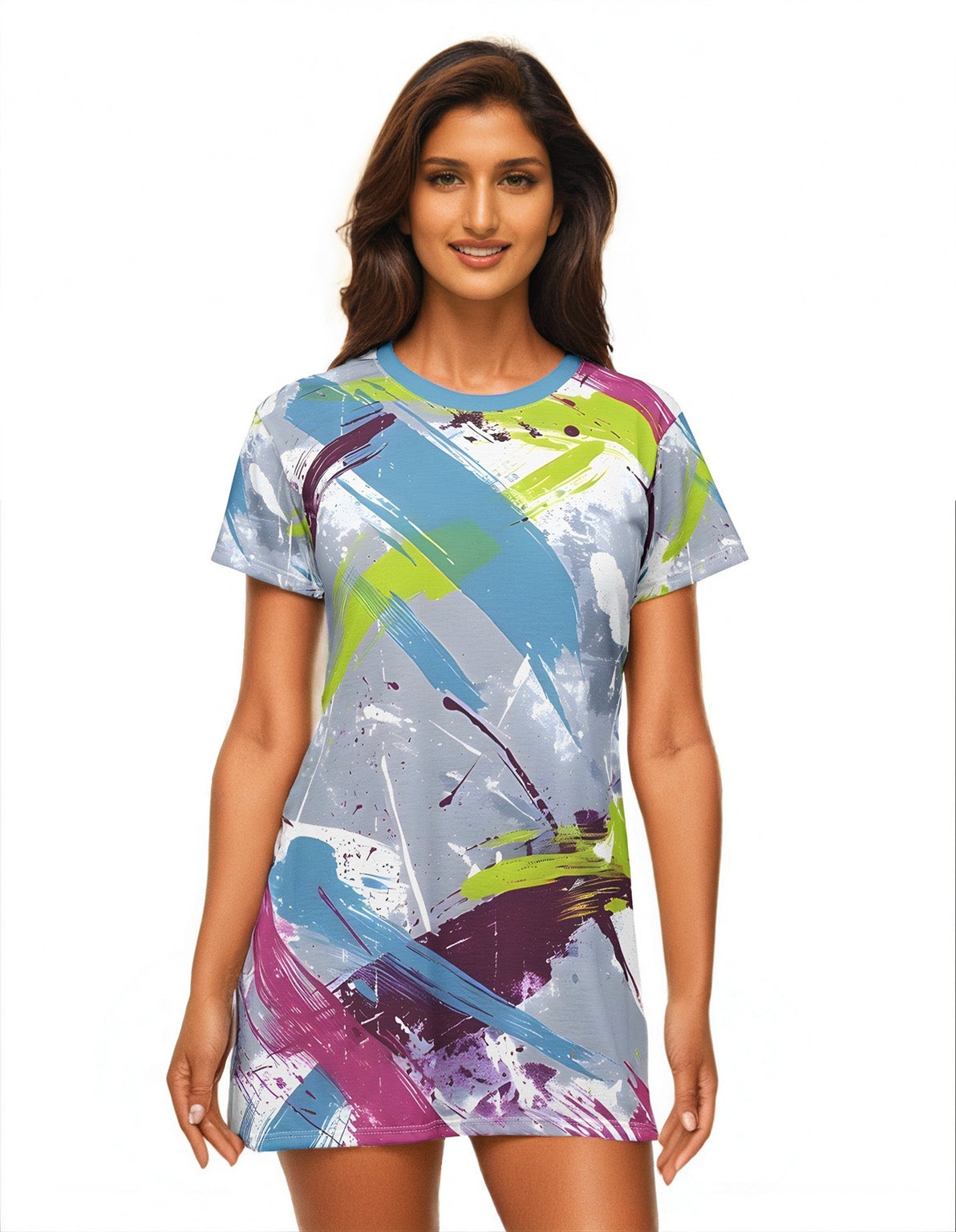 Festival Dresses - Women's Cerulean Splash T - Shirt Dress - Acid Daddy