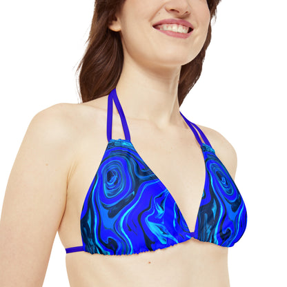 All Over Prints - Women's Liquid Blue Ice Strappy Bikini - Acid Daddy