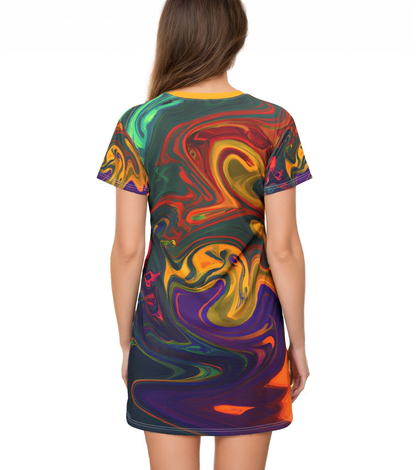 Festival Dresses - Golden Drip T - Shirt Dress - Acid Daddy