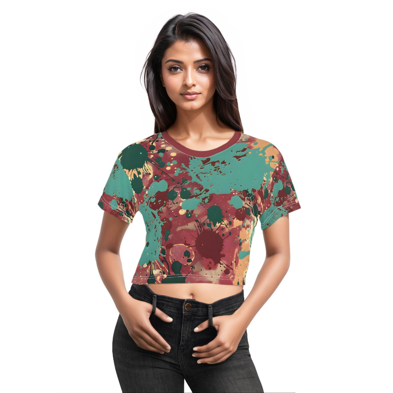 Crop Top Tees - Women's Marsala Peacock Blue Crop Top Tee - Acid Daddy