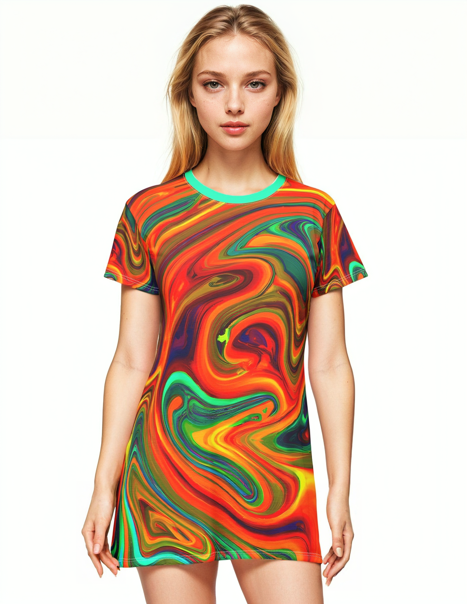 Festival Dresses - Women's Vibrant Trippy Orange T - Shirt Dress - Acid Daddy