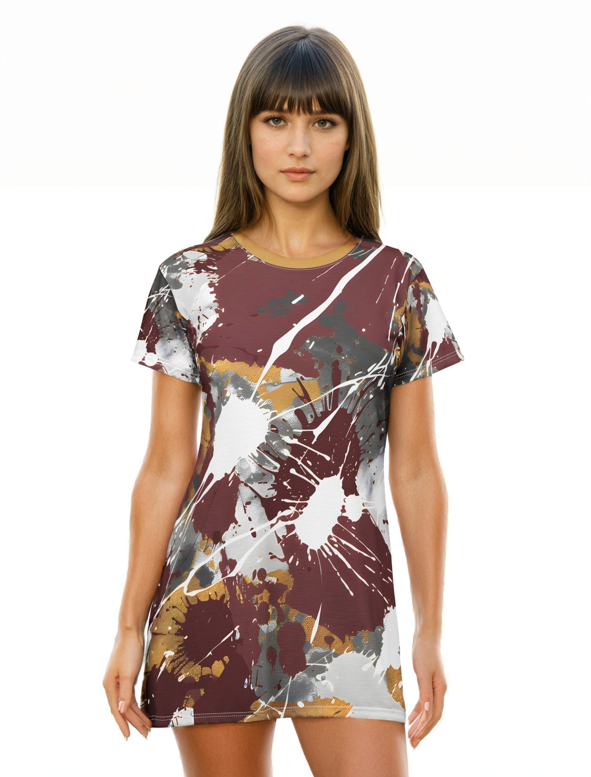 T - Shirt Dresses - Maroon Gold Splash T - Shirt Dress - Acid Daddy