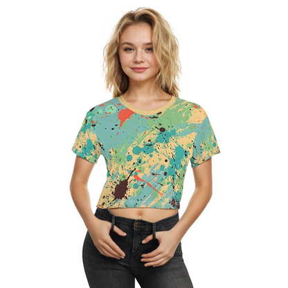 Crop Top Tees - Women's Splash Cerulean Peach Crop Top Tee - Acid Daddy