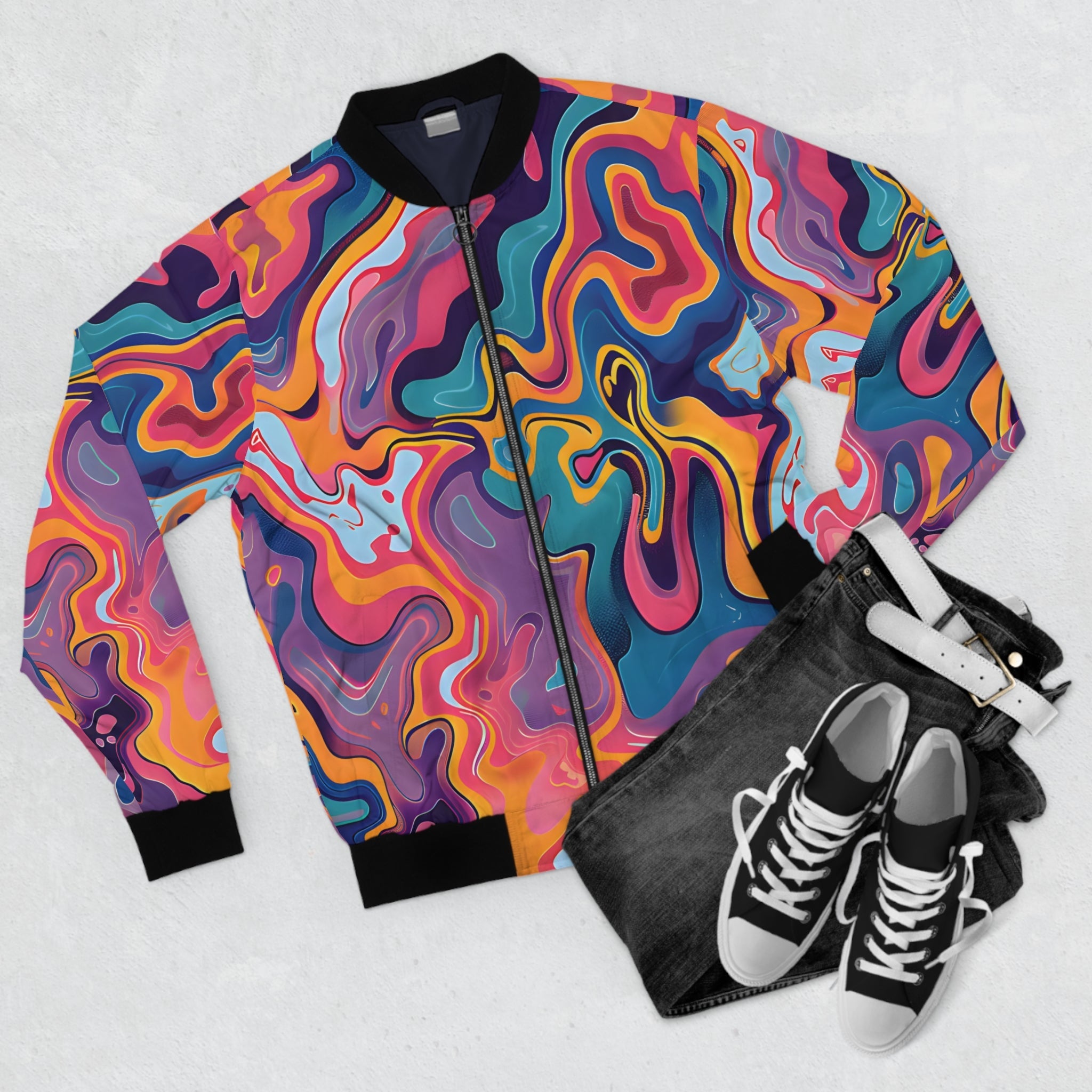 All Over Prints - Men's Psychedlic Peach Lilac Bomber Jacket - Acid Daddy