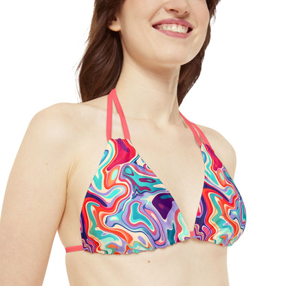 All Over Prints - Psychedelic Turquoise Strappy Bikini - Acid Daddy