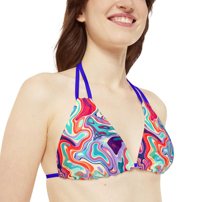 All Over Prints - Psychedelic Turquoise Strappy Bikini - Acid Daddy