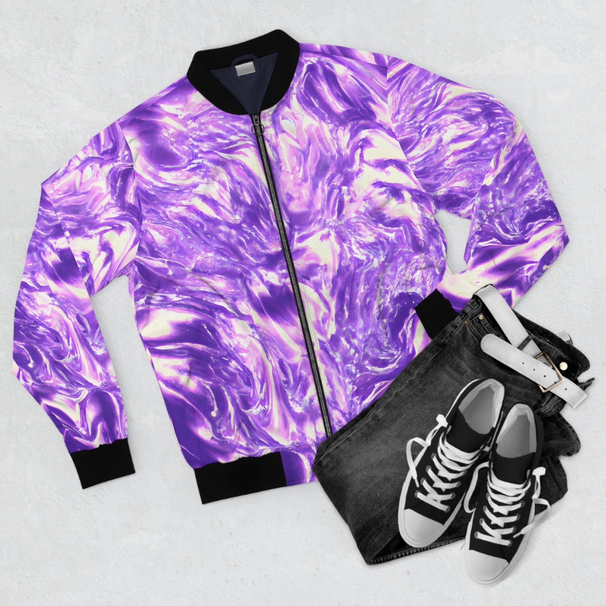 All Over Prints - Men's Vaporous Lavender Mist Bomber Jacket - Acid Daddy