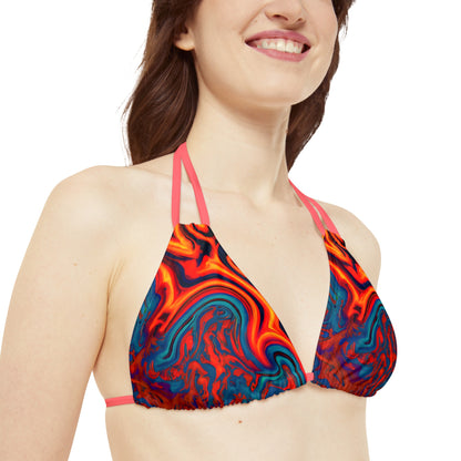 All Over Prints - Women's Eccentric Orange Strappy Bikini - Acid Daddy