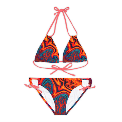 All Over Prints - Women's Eccentric Orange Strappy Bikini - Acid Daddy