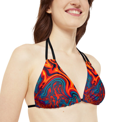 All Over Prints - Women's Eccentric Orange Strappy Bikini - Acid Daddy