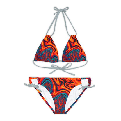 All Over Prints - Women's Eccentric Orange Strappy Bikini - Acid Daddy