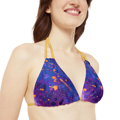 All Over Prints - Women's Electric Violet Gold Strappy Bikini - Acid Daddy