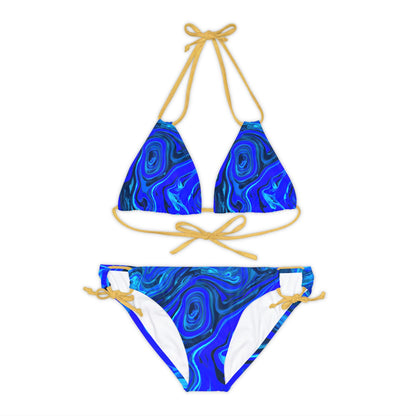 All Over Prints - Women's Liquid Blue Ice Strappy Bikini - Acid Daddy