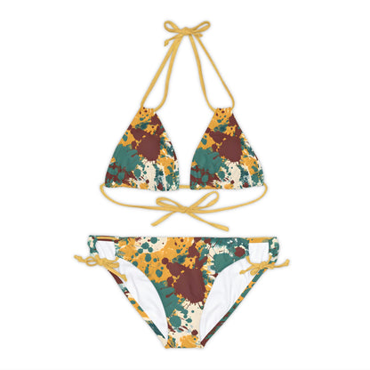 All Over Prints - Women's Marsala Gold Splash Strappy Bikini - Acid Daddy