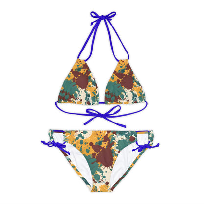 All Over Prints - Women's Marsala Gold Splash Strappy Bikini - Acid Daddy