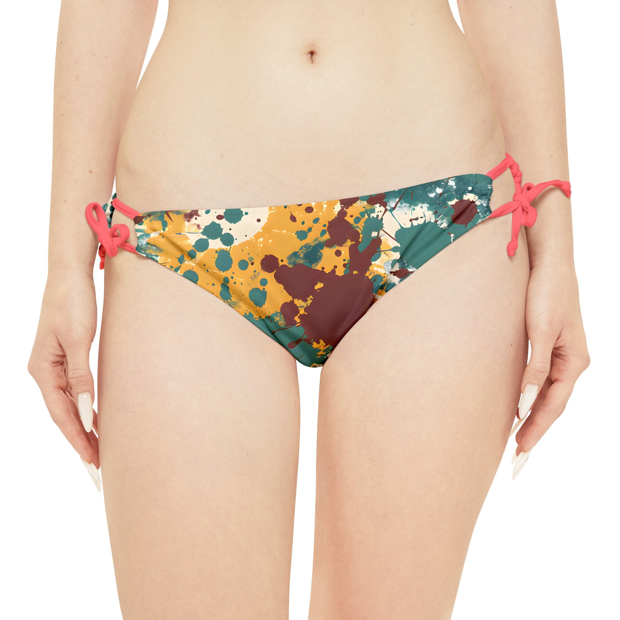 All Over Prints - Women's Marsala Gold Splash Strappy Bikini - Acid Daddy