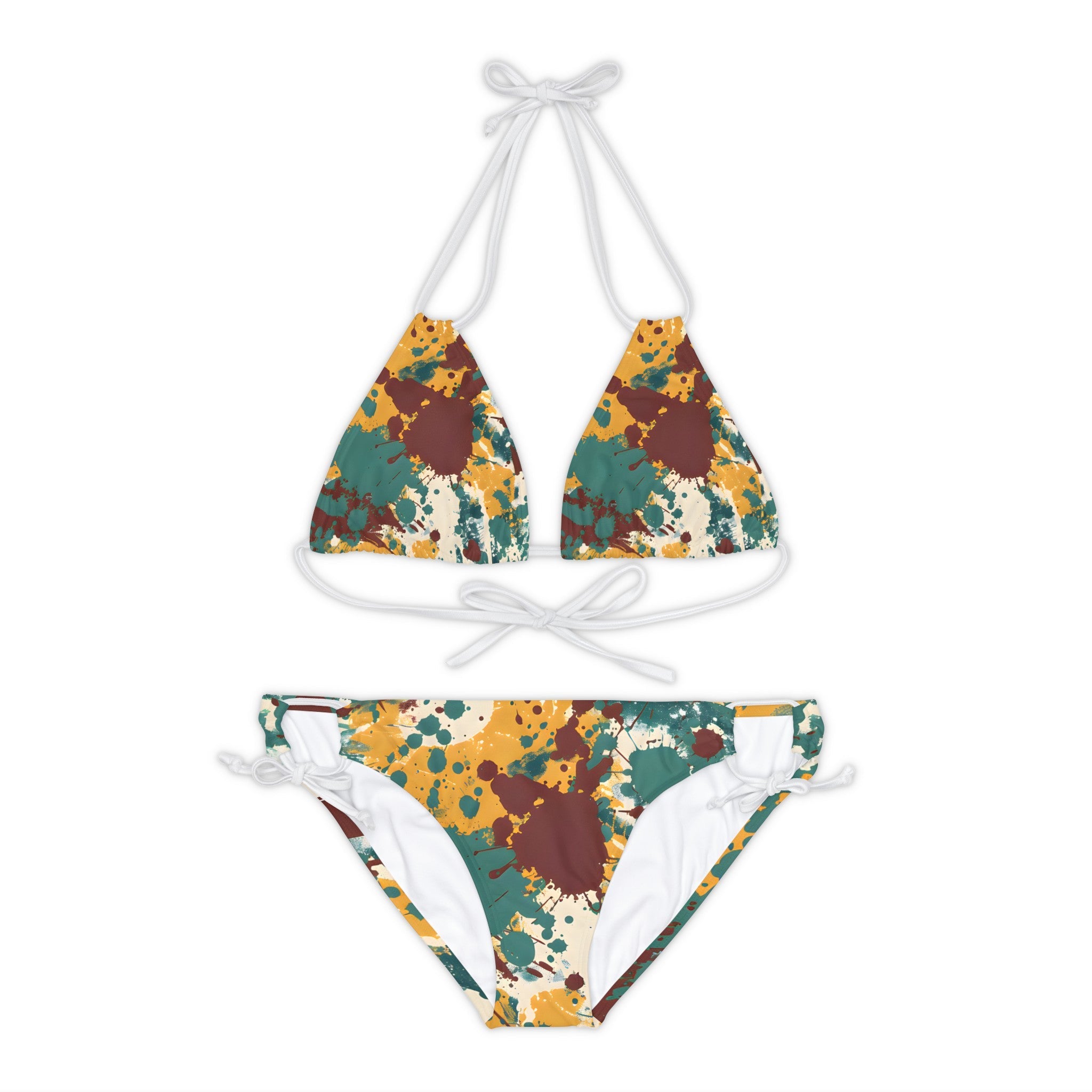 All Over Prints - Women's Marsala Gold Splash Strappy Bikini - Acid Daddy