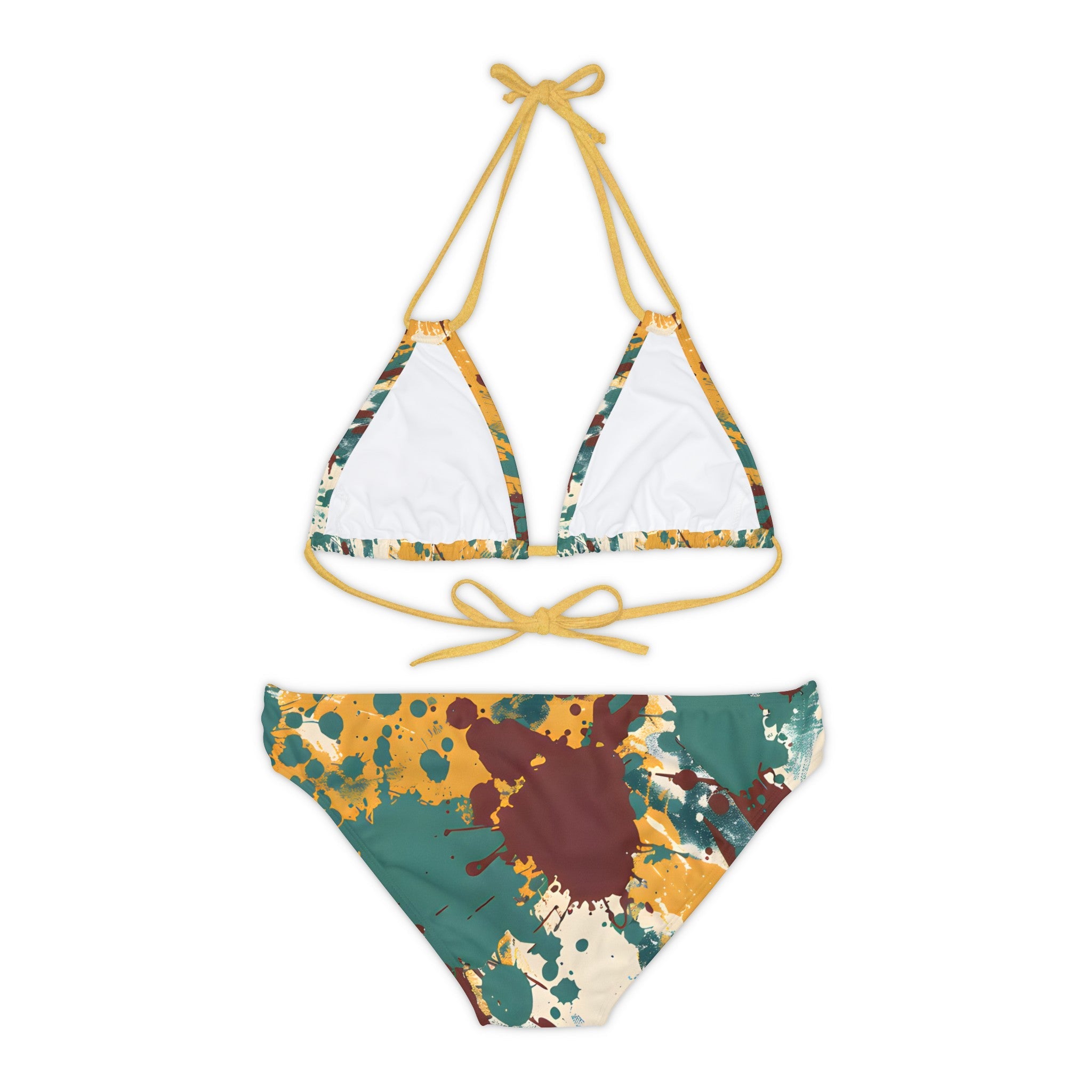 All Over Prints - Women's Marsala Gold Splash Strappy Bikini - Acid Daddy