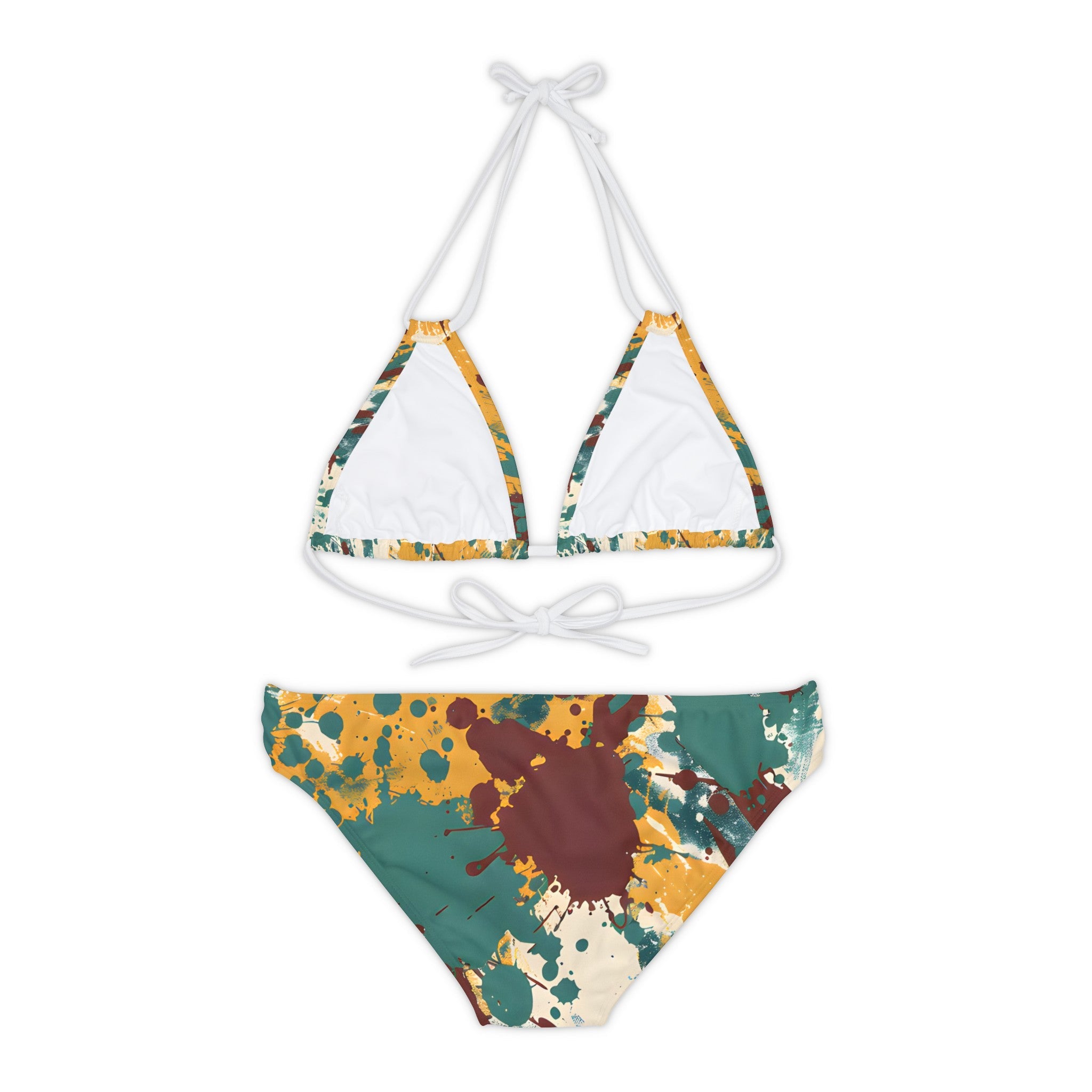 All Over Prints - Women's Marsala Gold Splash Strappy Bikini - Acid Daddy