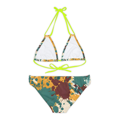 All Over Prints - Women's Marsala Gold Splash Strappy Bikini - Acid Daddy