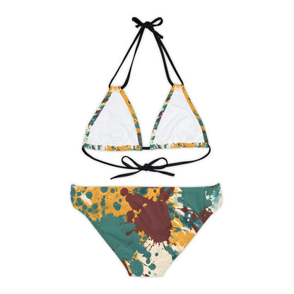 All Over Prints - Women's Marsala Gold Splash Strappy Bikini - Acid Daddy