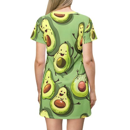 Festival Dresses - Women's Playful Avocado Jig T - Shirt Dress - Acid Daddy