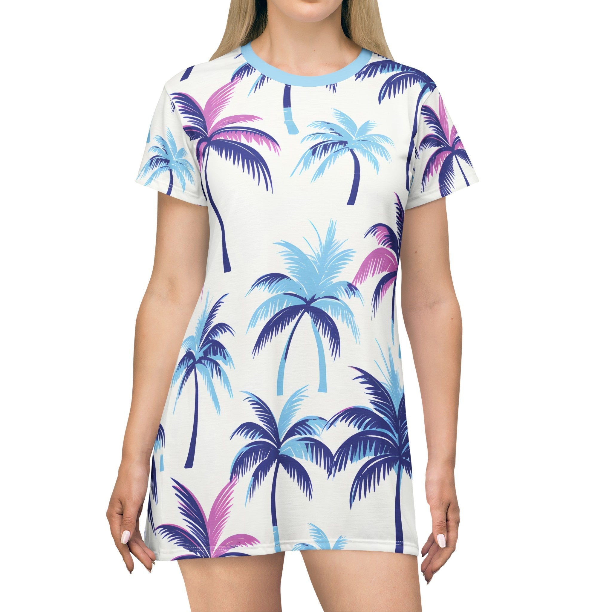 Festival Dresses - Purple Palms T - Shirt Dress - Acid Daddy