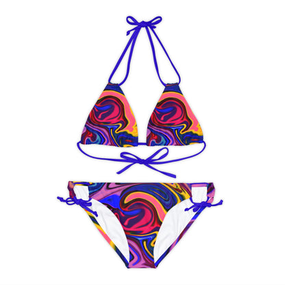 All Over Prints - Women's Quantum Blue Strappy Bikini - Acid Daddy