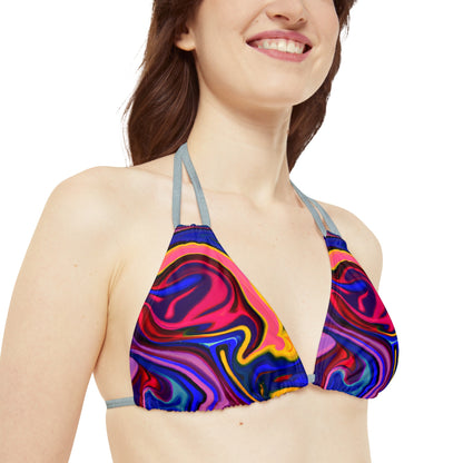 All Over Prints - Women's Quantum Blue Strappy Bikini - Acid Daddy