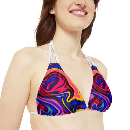 All Over Prints - Women's Quantum Blue Strappy Bikini - Acid Daddy