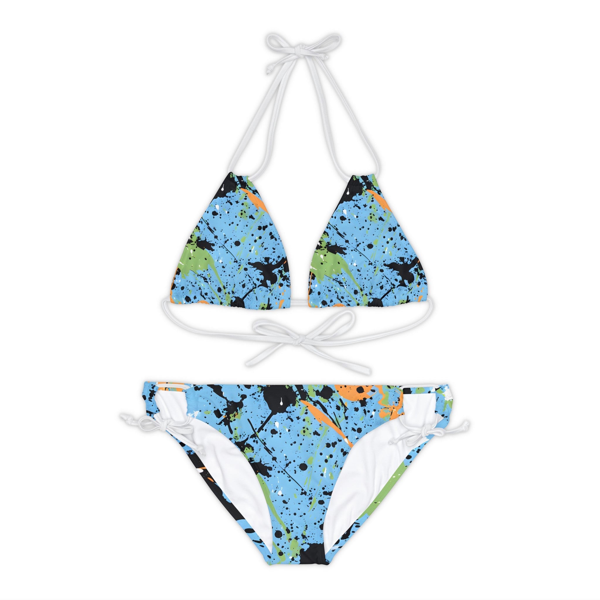 Festival Gear - All Over Prints - Women's Sky Blue Splash Strappy Bikini - Acid Daddy