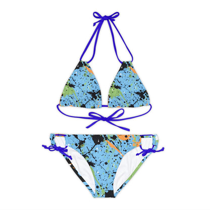 Festival Gear - All Over Prints - Women's Sky Blue Splash Strappy Bikini - Acid Daddy