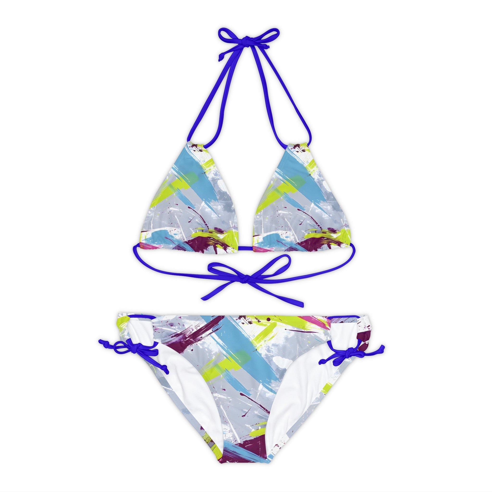 All Over Prints - Women's Sky Blue Splash Strappy Bikini - Acid Daddy