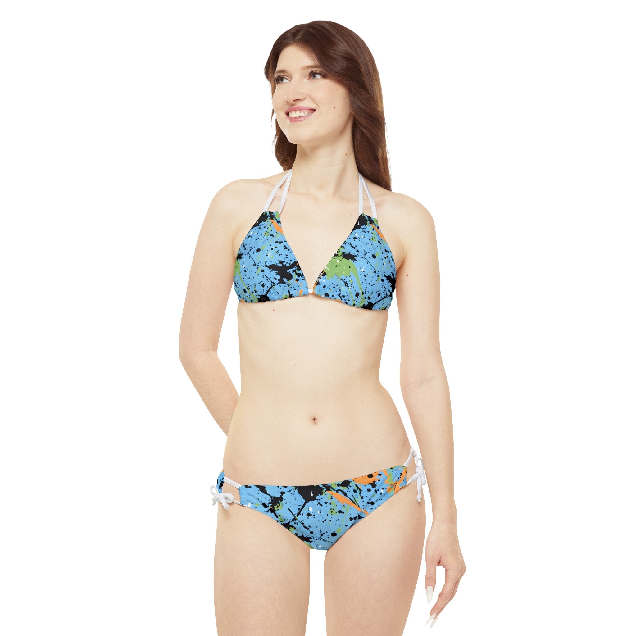 Festival Gear - All Over Prints - Women's Sky Blue Splash Strappy Bikini - Acid Daddy