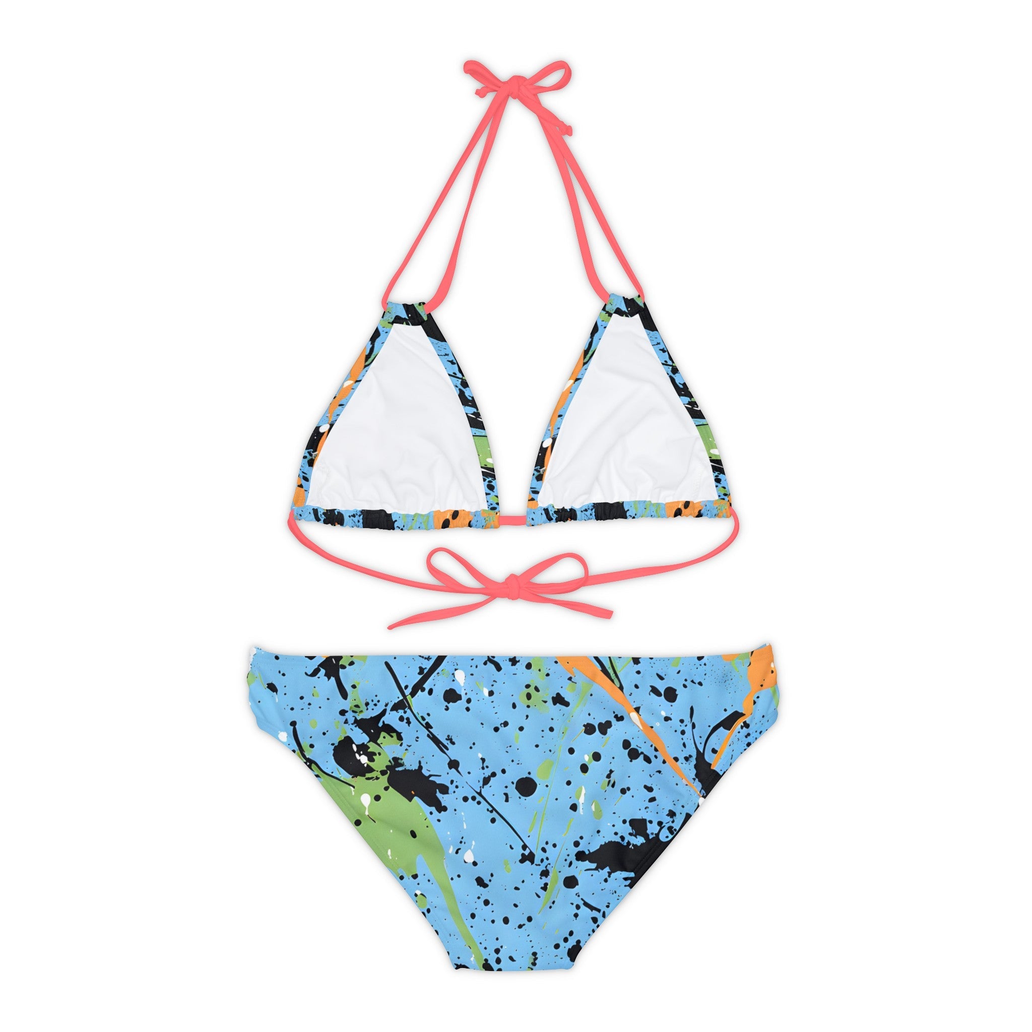 Festival Gear - All Over Prints - Women's Sky Blue Splash Strappy Bikini - Acid Daddy