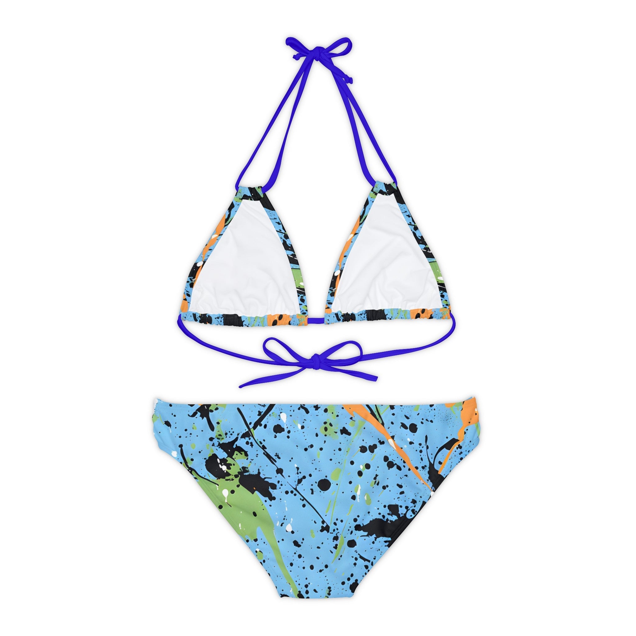 Festival Gear - All Over Prints - Women's Sky Blue Splash Strappy Bikini - Acid Daddy