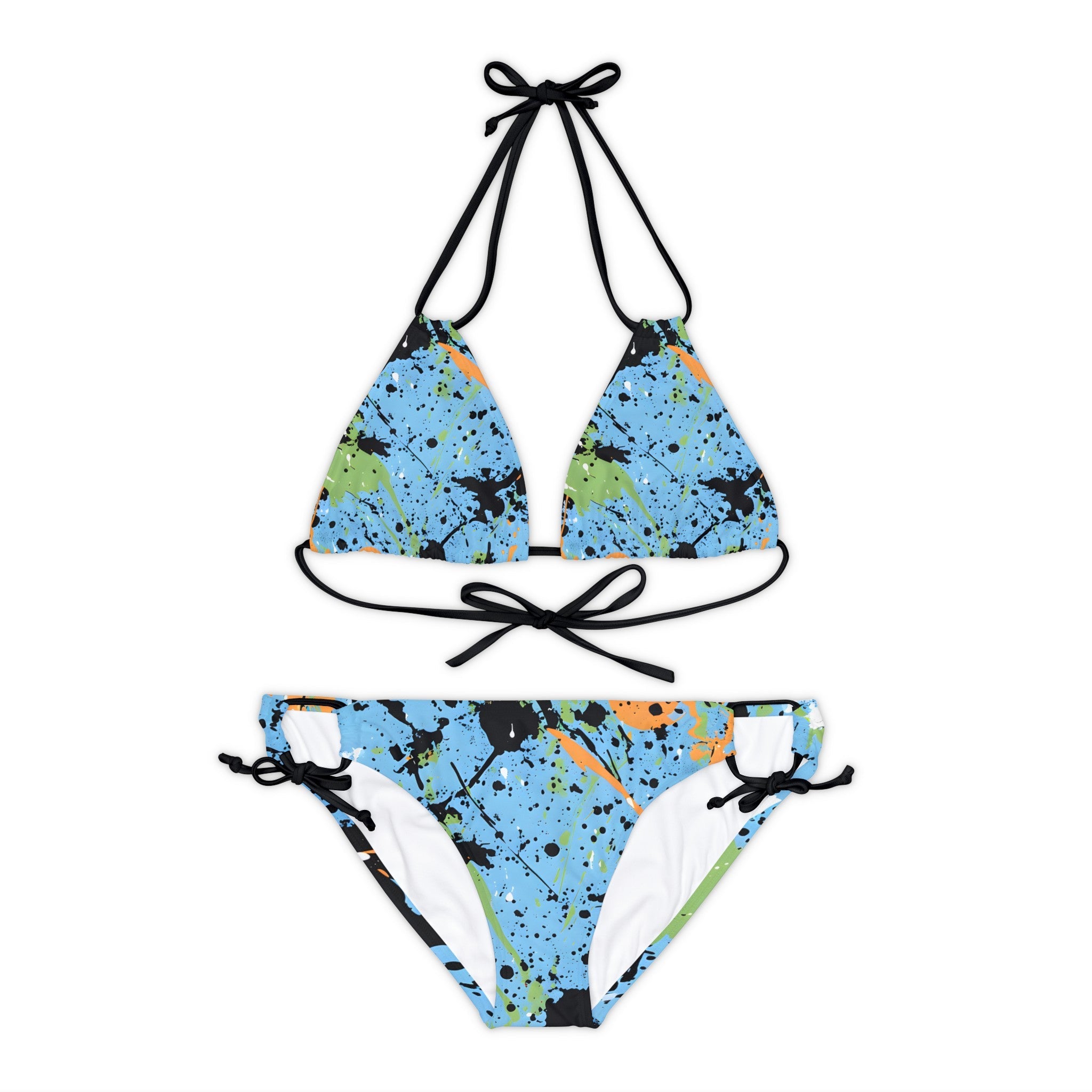 Festival Gear - All Over Prints - Women's Sky Blue Splash Strappy Bikini - Acid Daddy