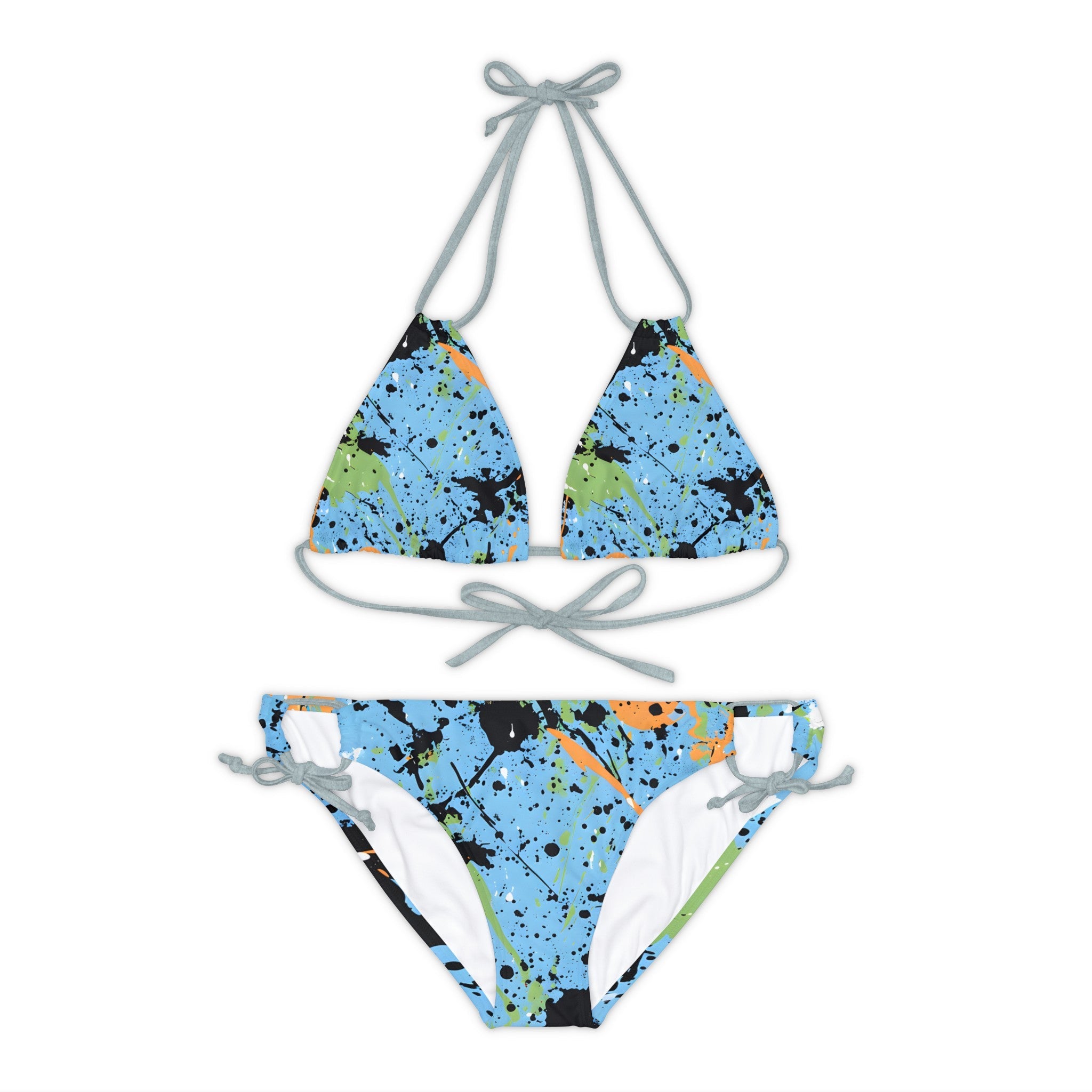 Festival Gear - All Over Prints - Women's Sky Blue Splash Strappy Bikini - Acid Daddy