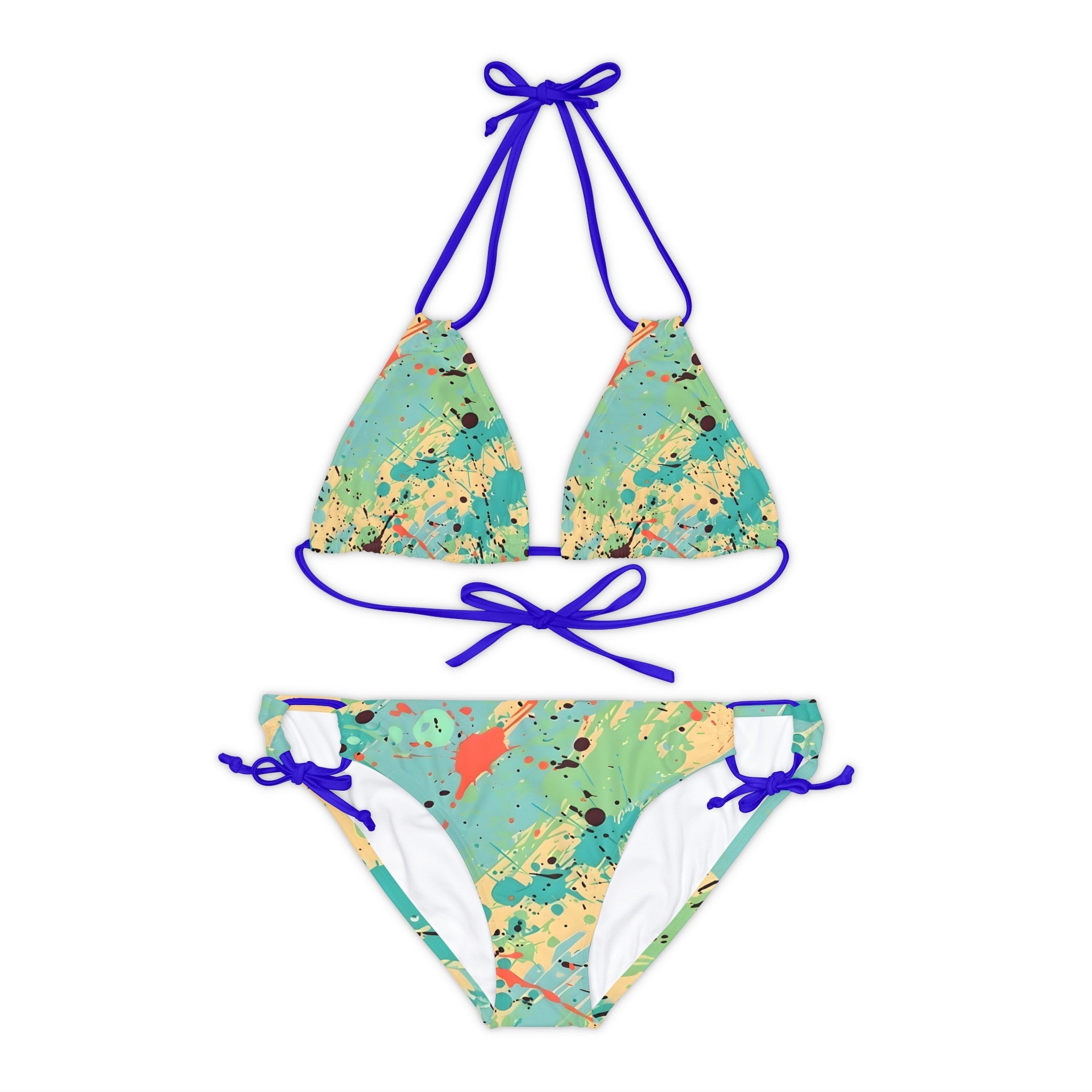 All Over Prints - Women's Vibrant Cerulean Splash Strappy Bikini - Acid Daddy