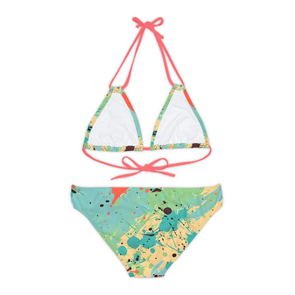 All Over Prints - Women's Vibrant Cerulean Splash Strappy Bikini - Acid Daddy