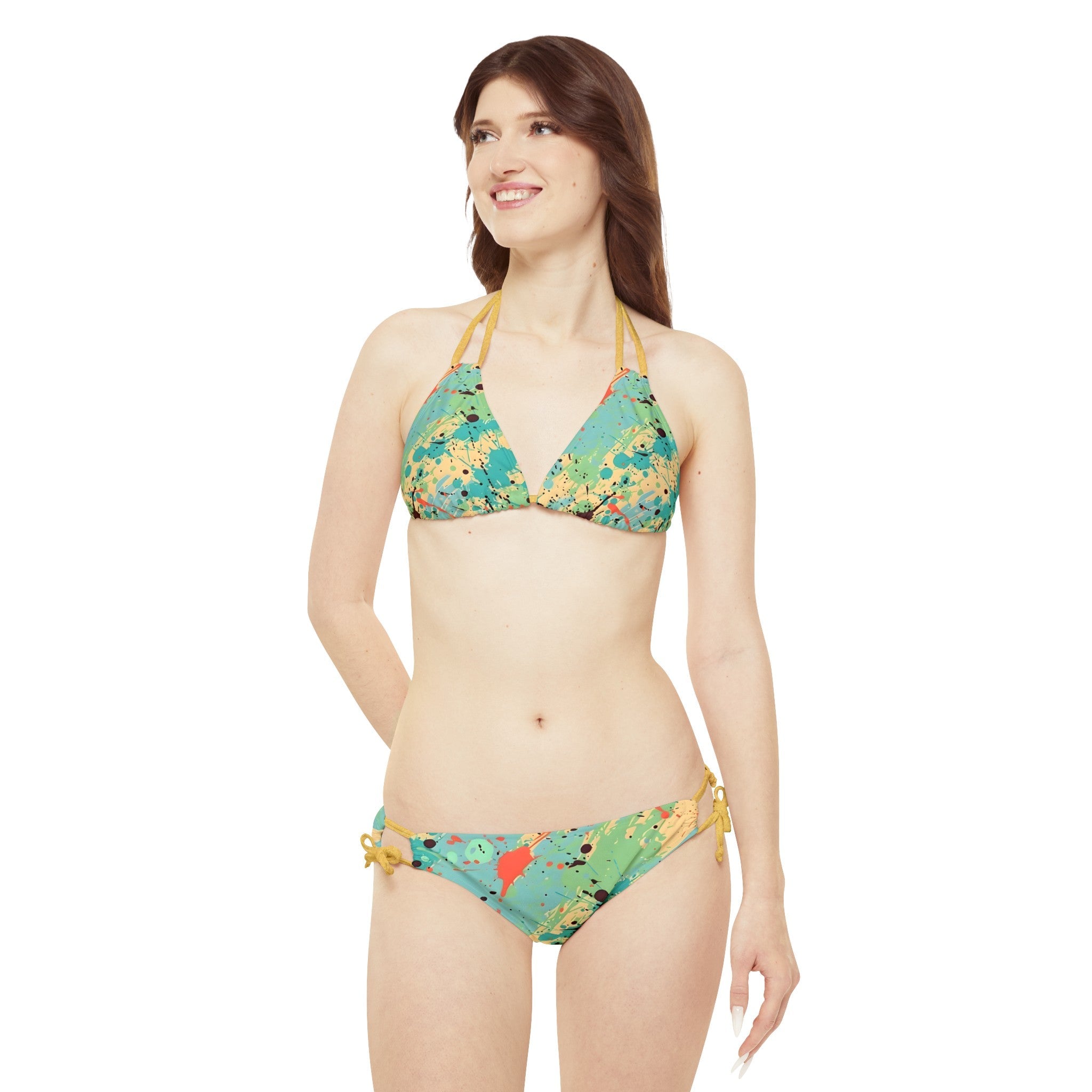 All Over Prints - Women's Vibrant Cerulean Splash Strappy Bikini - Acid Daddy