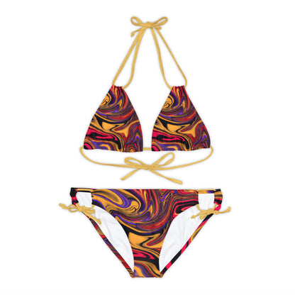 All Over Prints - Women's Whimsical Gold Strappy Bikini - Acid Daddy