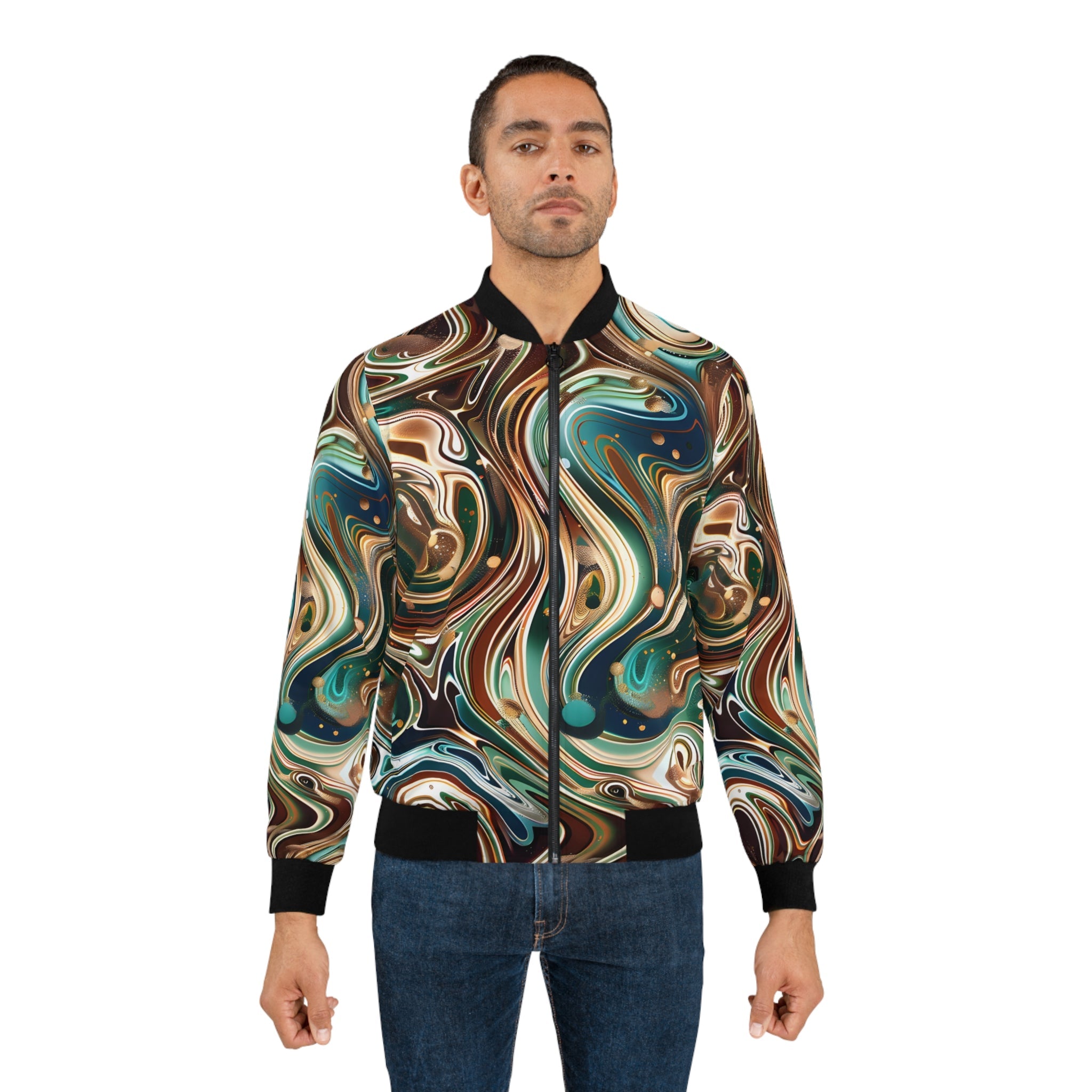 Bomber Jackets - Men's Sapphire Pearl Emerald Bomber Jacket - Acid Daddy