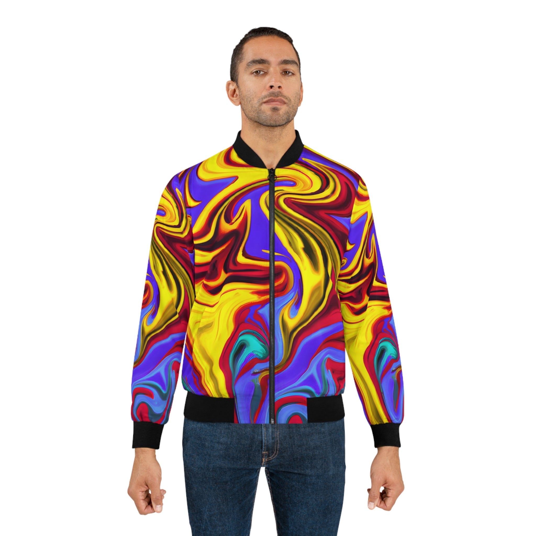 Bomber Jackets - Men's Trippy Yellow Swirl Bomber Jacket - Acid Daddy