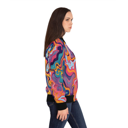 All Over Prints - Women's Psychedelic Peach Lilac Bomber Jacket - Acid Daddy