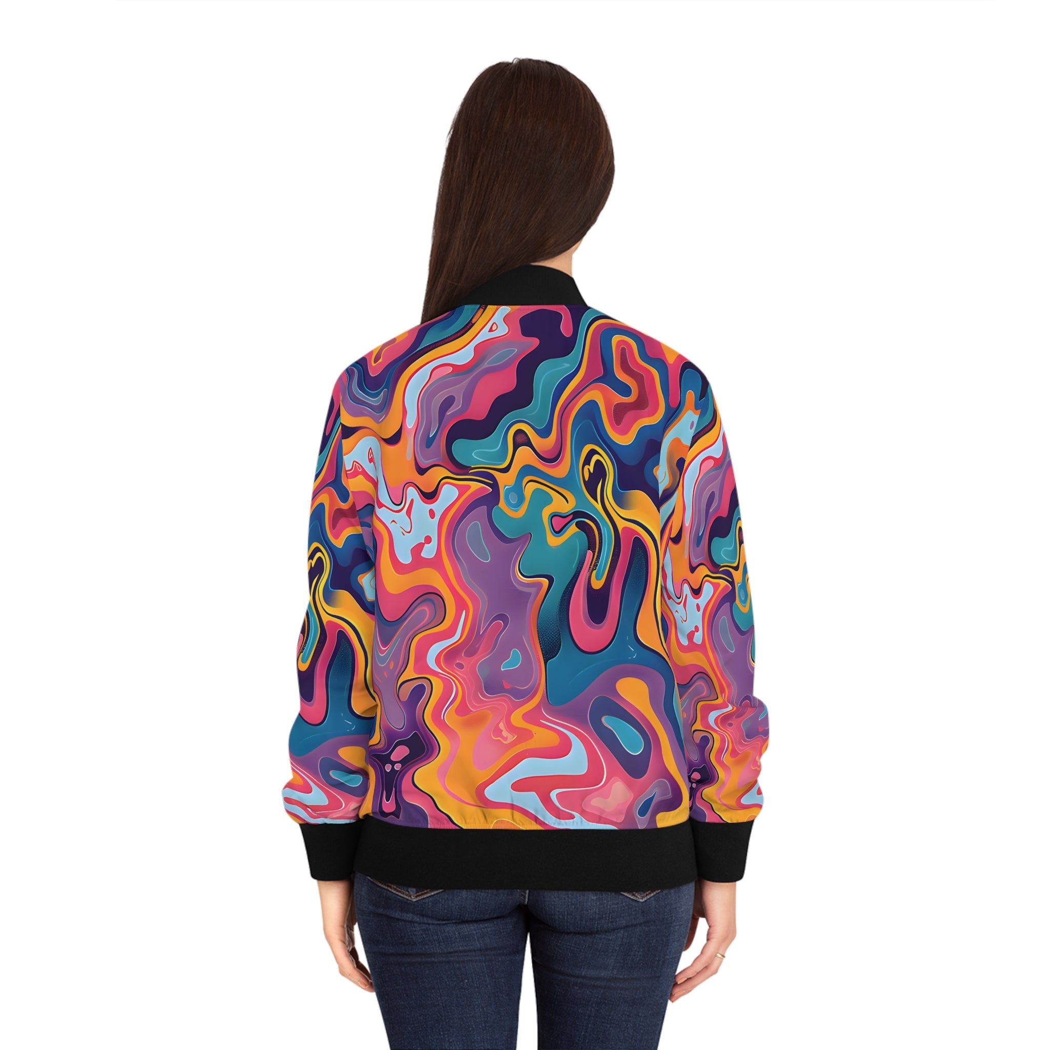 All Over Prints - Women's Psychedelic Peach Lilac Bomber Jacket - Acid Daddy