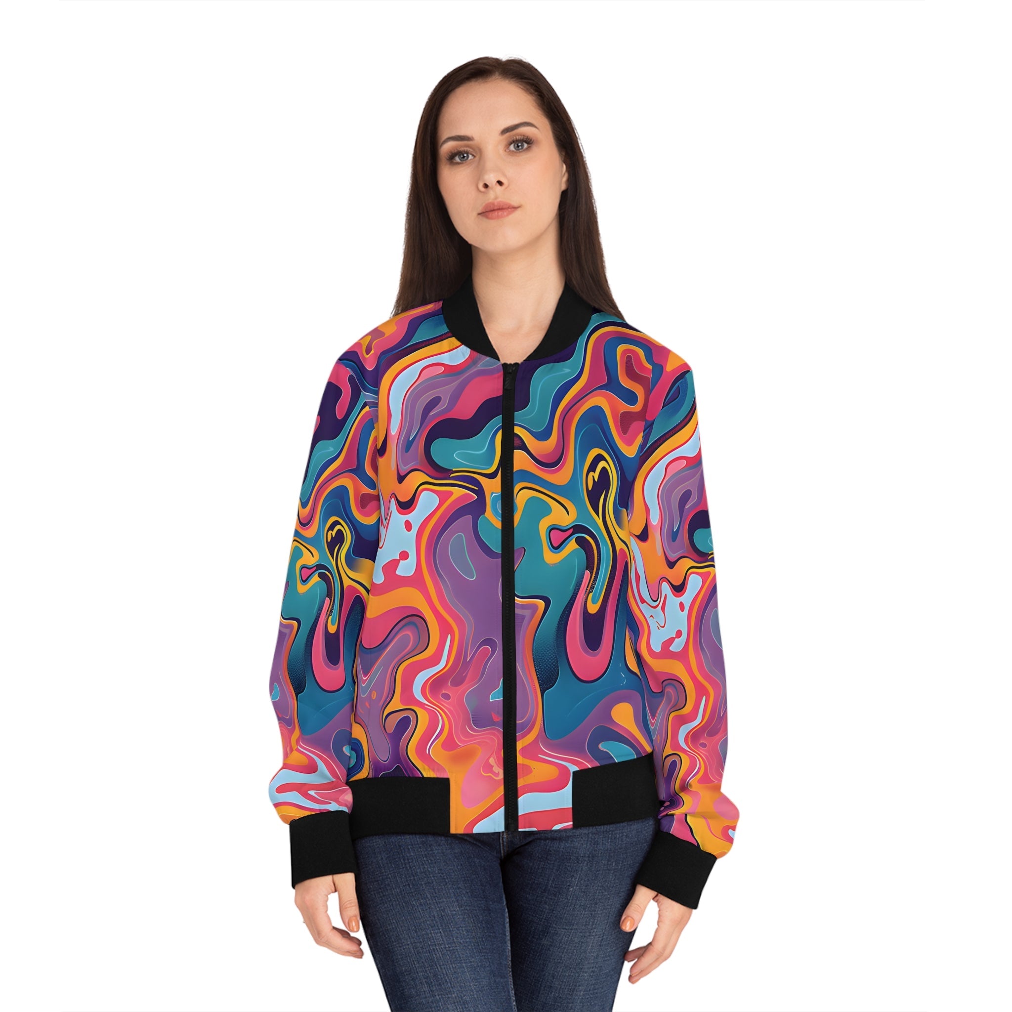 All Over Prints - Women's Psychedelic Peach Lilac Bomber Jacket - Acid Daddy