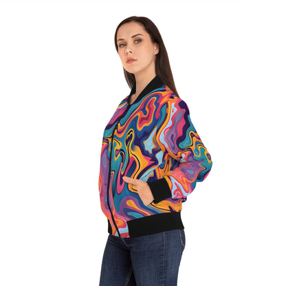 All Over Prints - Women's Psychedelic Peach Lilac Bomber Jacket - Acid Daddy