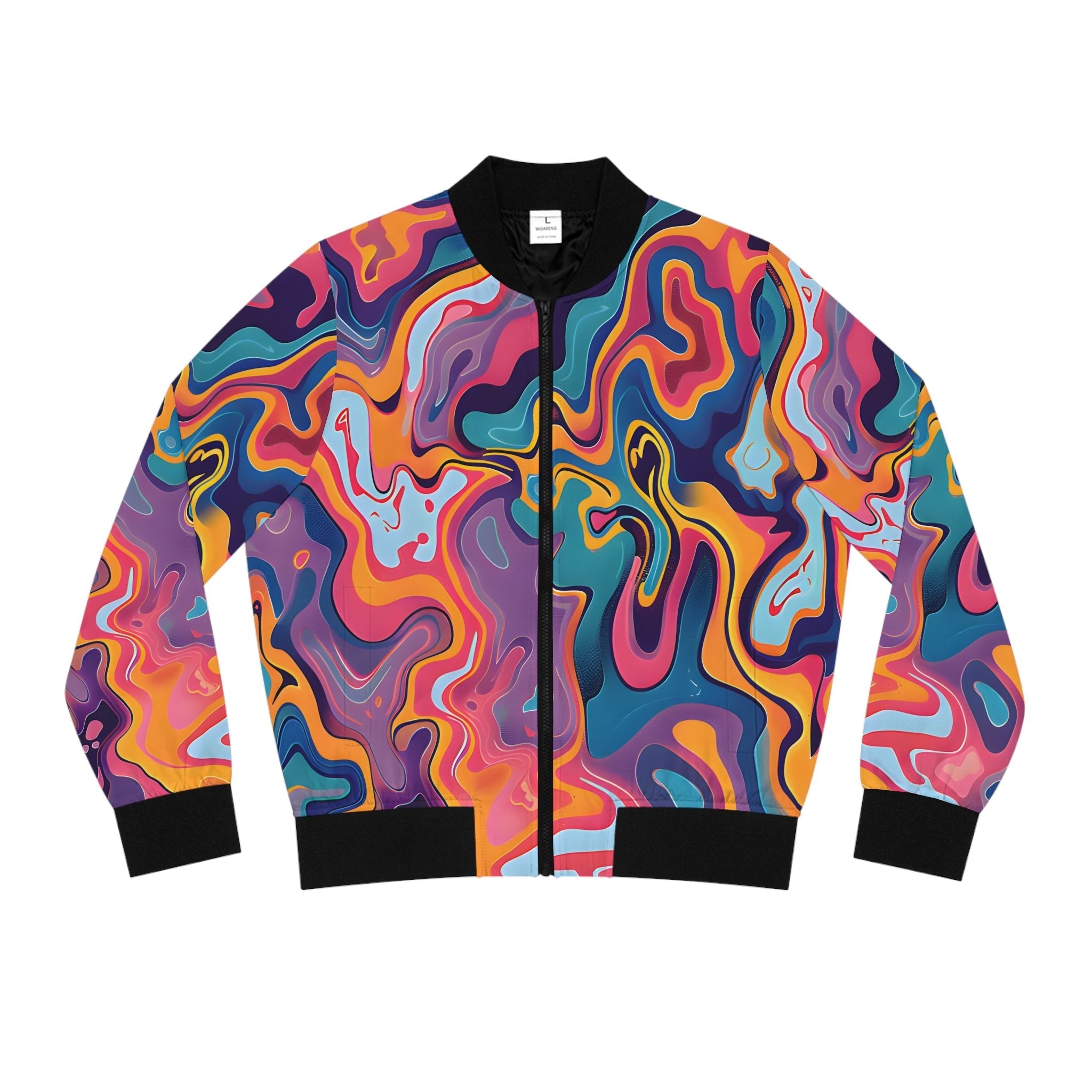 All Over Prints - Women's Psychedelic Peach Lilac Bomber Jacket - Acid Daddy