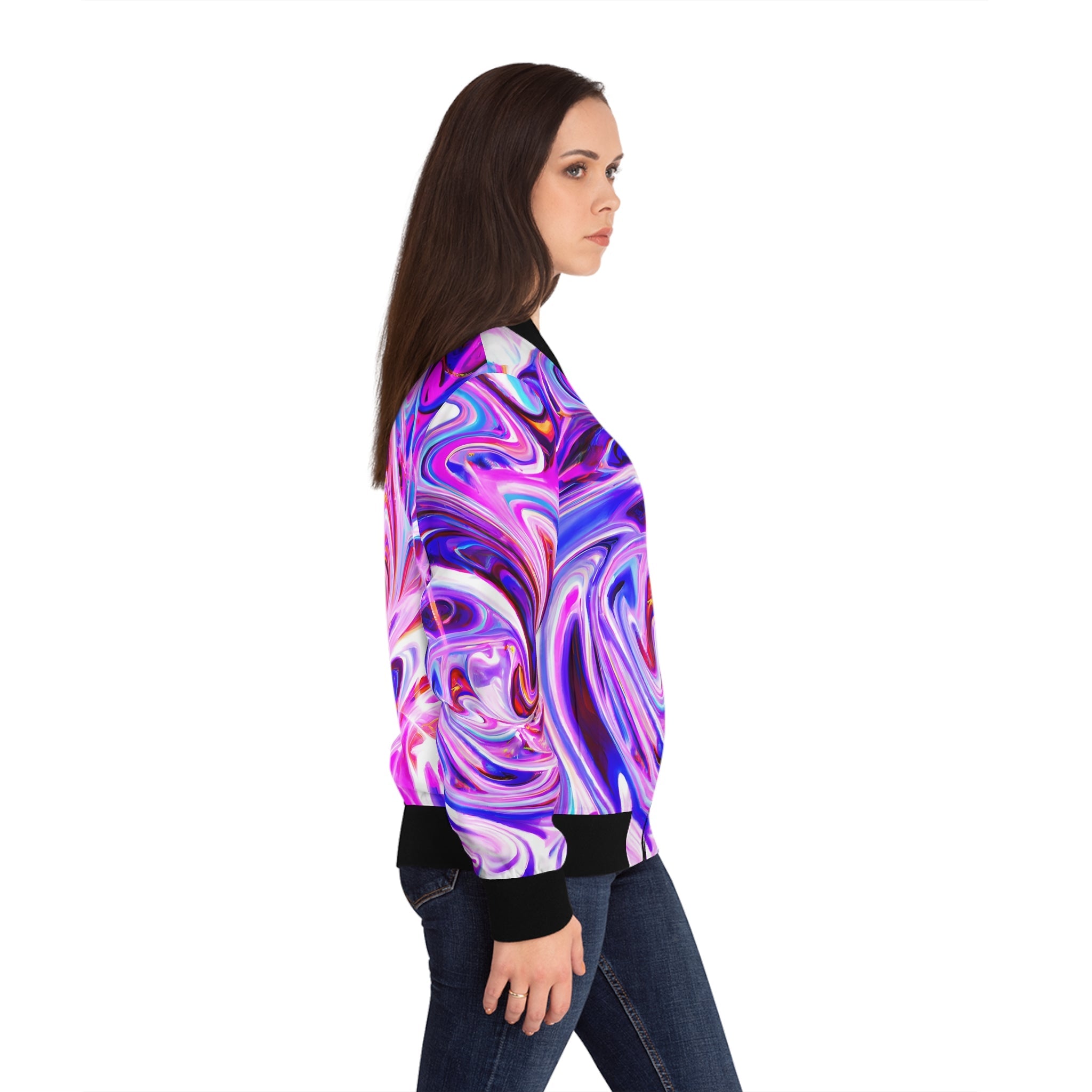 Bomber Jackets - Women's Psychedelic Purple Swirl Bomber Jacket - Acid Daddy